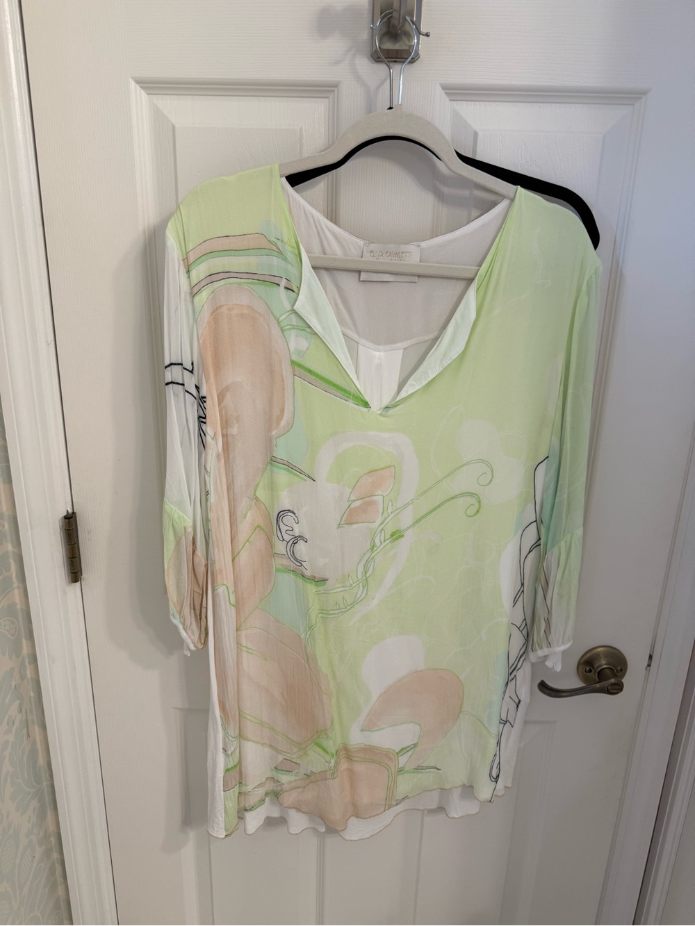 Elisa Cavaletti Pastel Mint & Peach Floral V-Neck Tunic Top - Picture 2 of 7
